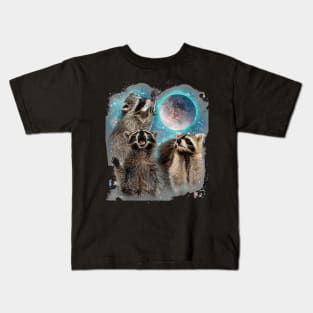 3 Racoon Moon Howling Raccoon Head Funny For Men, Women Kids T-Shirt